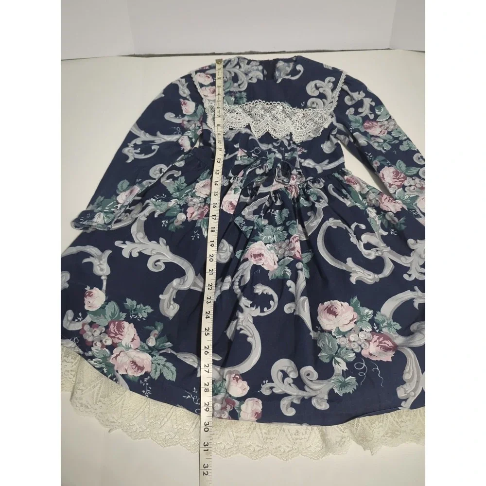 VTG 80's McClintock girls Dress Lace floral Peasant Prairie Cottagecore 8 blue